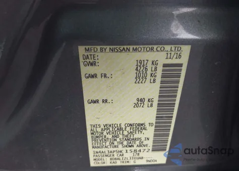 2017 Nissan Altima 2.5 Sv from USA, damaged, VIN 1N4AL3AP5HC158472